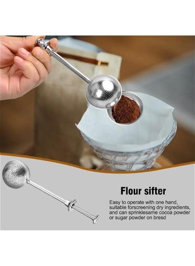 2PCS Long Handle Tea Strainer, Stainless Steel Mesh Tea Ball Tea Strainer, Powdered Sugar Shaker Duster Sifter, Retractable Tea Infusers, Stainless Dusting Wands for Loose Tea, Spice, Seasoning  - Image 4