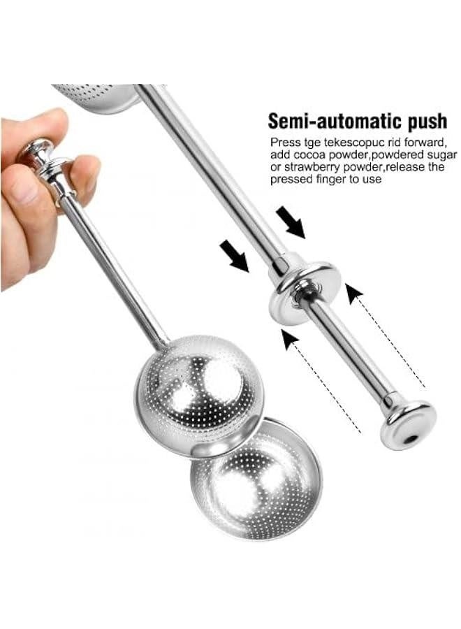2PCS Long Handle Tea Strainer, Stainless Steel Mesh Tea Ball Tea Strainer, Powdered Sugar Shaker Duster Sifter, Retractable Tea Infusers, Stainless Dusting Wands for Loose Tea, Spice, Seasoning  - Image 3