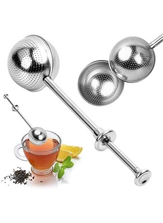 2PCS Long Handle Tea Strainer, Stainless Steel Mesh Tea Ball Tea Strainer, Powdered Sugar Shaker Duster Sifter, Retractable Tea Infusers, Stainless Dusting Wands for Loose Tea, Spice, Seasoning  - Image 1
