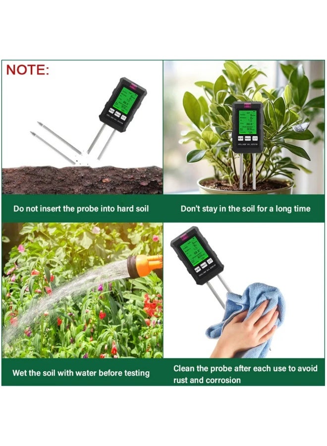 مقياس تربة متعدد الوظائف مع شاشة LCD 6 في 1 - يكشف خصوبة التربة/الرطوبة/درجة الحرارة/درجة الحموضة/شدة الضوء/الرطوبة البيئية، لاستخدامات الزراعة الداخلية والخارجية - Image 4
