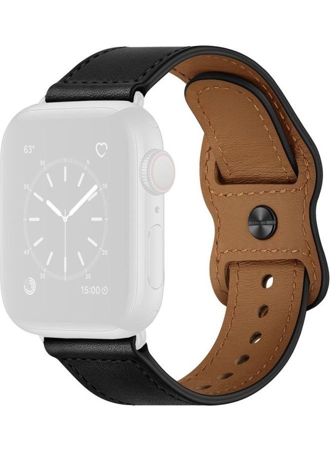 NIBEMINENT Double Hole Leather Watchband For Apple Watch Series 7/6/SE/5/4/3/2/1 45/44/42mm Black - Image 1