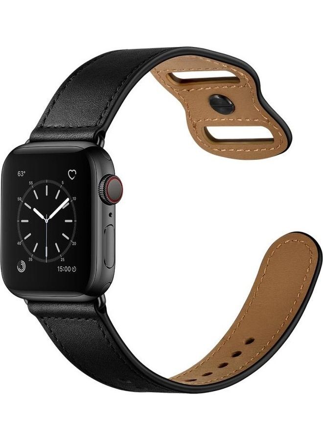 NIBEMINENT Double Hole Leather Watchband For Apple Watch Series 7/6/SE/5/4/3/2/1 45/44/42mm Black - Image 3