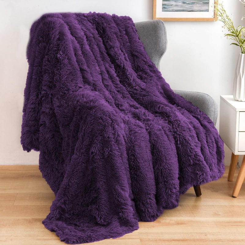 gONAAP Fuzzy Faux Fur Throw Blanket Twin Size Purple Super Soft cozy Plush Fuzzy Shaggy Blanket for couch Sofa Bed (Purple  Twin(60x80))