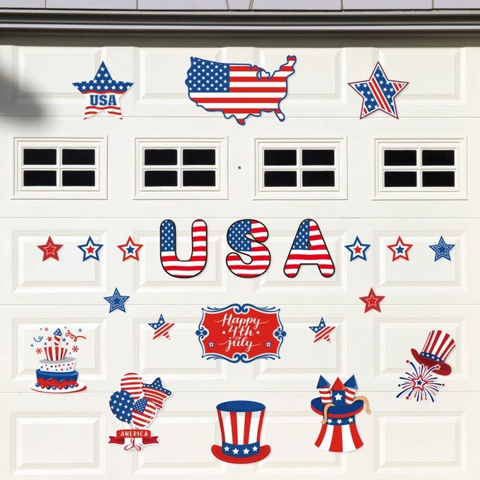 22Pcs Patriotic Garage Decoration Magnet Stickers Happy 4th July Magnet Decals American Flag Star Garage Door Decals for Independence Day Party Supplies Home Decoration