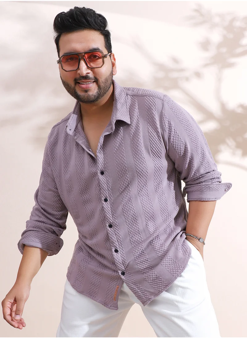 Instafab Plus Instafab Plus Men's Pastel Purple Weave-Panel Shirt For Casual Wear | Spread Collar | Long Cuffed Sleeves | Button Closure | Plus Size Shirt Crafted With Comfort Fit For Everyday Wear