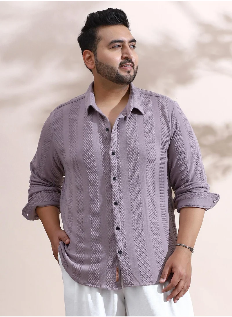 انستافاب بلس Instafab Plus Men's Pastel Purple Weave-Panel Shirt For Casual Wear | Spread Collar | Long Cuffed Sleeves | Button Closure | Plus Size Shirt Crafted With Comfort Fit For Everyday Wear