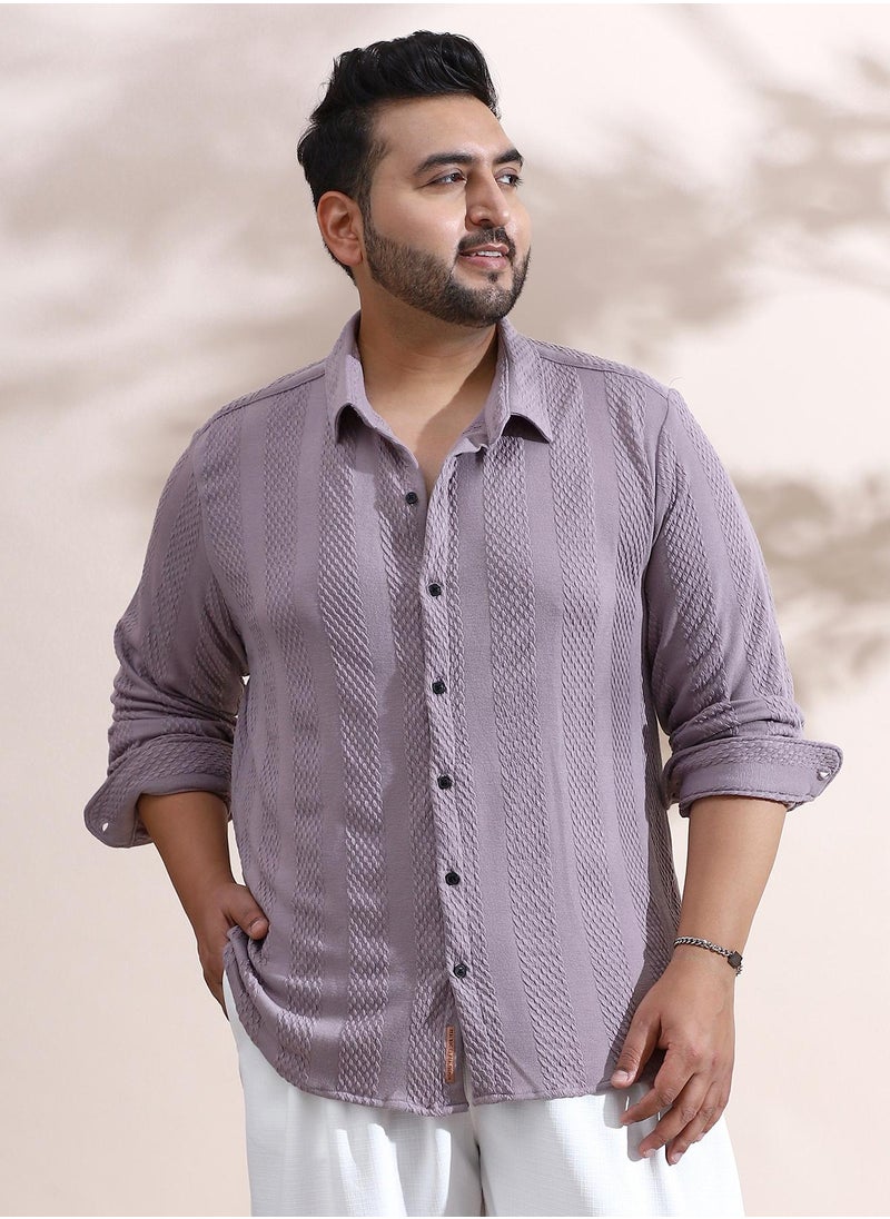 Instafab Plus Instafab Plus Men's Pastel Purple Weave-Panel Shirt For Casual Wear | Spread Collar | Long Cuffed Sleeves | Button Closure | Plus Size Shirt Crafted With Comfort Fit For Everyday Wear  - Image 2