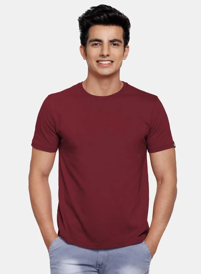 The Souled Store Men Burgundy Cotton T-Shirt