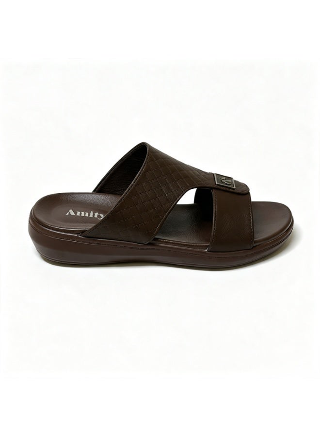 Amity Men's Brown Slide Sandals, Faux Leather Casual Slip‑on Slippers - Image 1