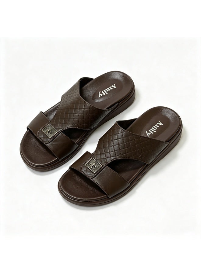 Amity Men's Brown Slide Sandals, Faux Leather Casual Slip‑on Slippers - Image 4