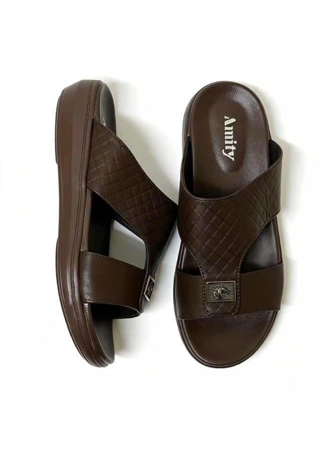 Amity Men's Brown Slide Sandals, Faux Leather Casual Slip‑on Slippers - Image 5