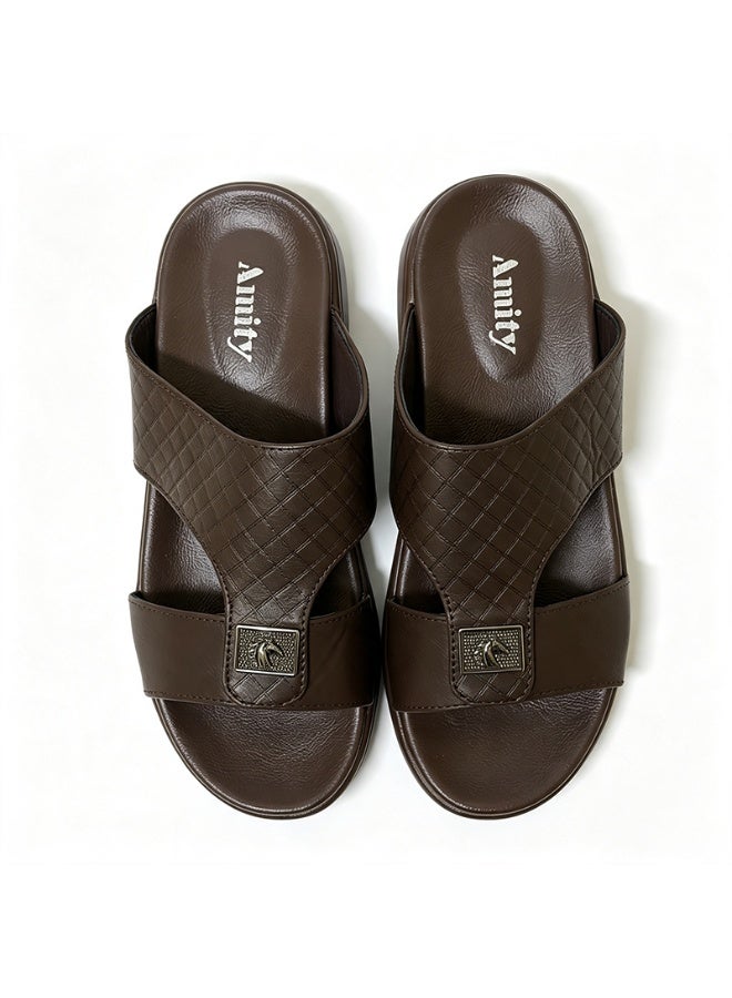 Amity Men's Brown Slide Sandals, Faux Leather Casual Slip‑on Slippers - Image 2