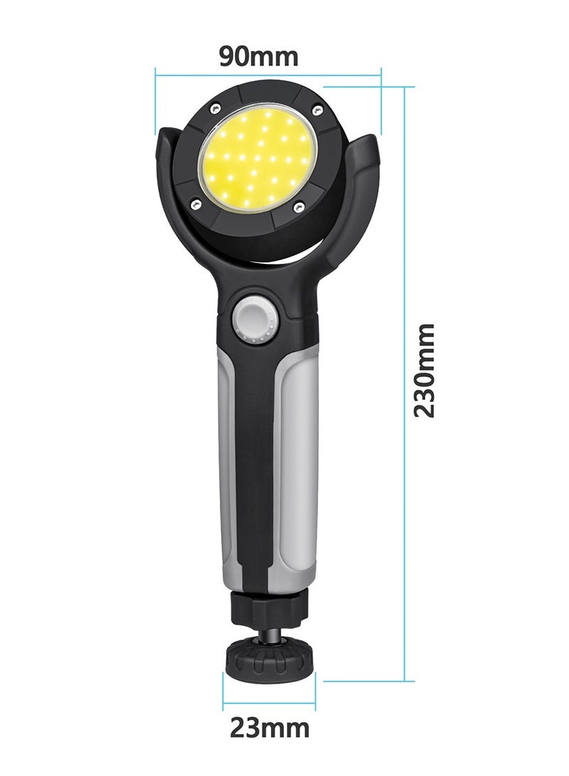 TEXEEM LED Work Light, 250 Lumens, Rechargeable with 2000mAh Battery, 360° Magnetic Swivel Base, 300° Rotatable Head, USB Charging, Black and Silver, 90x230mm - Image 2