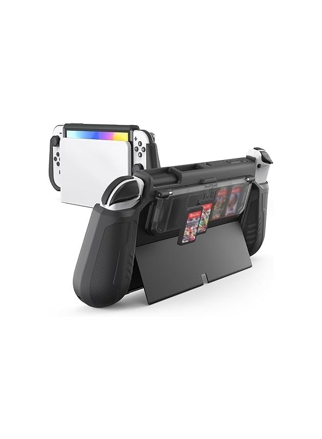 PROMASS Switch OLED Case Compatible with Nintendo Switch OLED Model 2021, with Flip Design Game Card Holder, Ergonomic Comfort TPU Grip Protective Case for Switch OLED, Games and Joy-Cons, Black - Image 1