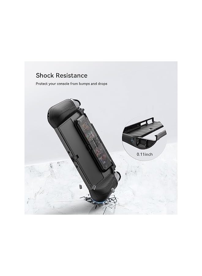 PROMASS Switch OLED Case Compatible with Nintendo Switch OLED Model 2021, with Flip Design Game Card Holder, Ergonomic Comfort TPU Grip Protective Case for Switch OLED, Games and Joy-Cons, Black - Image 5