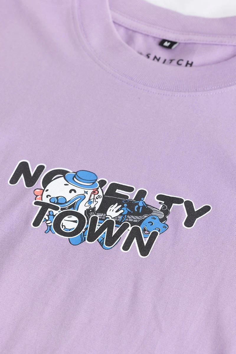 SNITCH Lavender Graphic Elbow Length Sleeve Oversized Streetwear T-Shirt