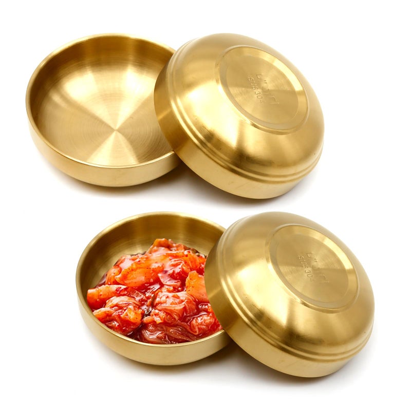 MDEOOSKY 4PCS Large Stainless Steel Sauce Dish 4.72inch Appetizer Plates Double-Deck Plates 304 Stainless Steel Plates for Oil Vinegar Juice Salad Appetizer Side Dish Ketchup (Gold 4.72IN) - Image 1