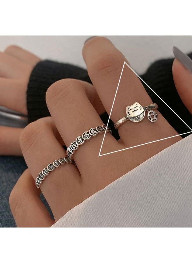 Generic S925 Sterling Silver Roman Numeral Open Index Finger Ring For Women Simple Trendy Internet Celebrity Personalized Ring Retro 