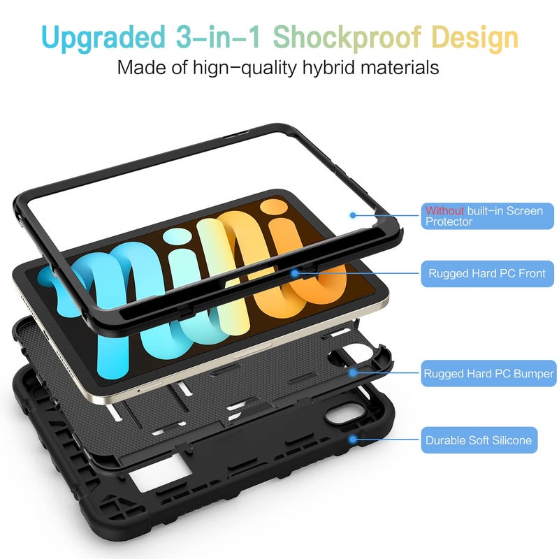 Azzsy Case for iPad mini 7 A17 Pro 2024 / iPad mini 6 2021 8.3 Inch, Heavy Duty Shockproof Rugged Protective Case for iPad mini 7th/6th Generation 8.3", Black - Image 4
