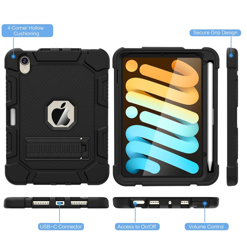 Azzsy Case for iPad mini 7 A17 Pro 2024 / iPad mini 6 2021 8.3 Inch, Heavy Duty Shockproof Rugged Protective Case for iPad mini 7th/6th Generation 8.3", Black - Image 5