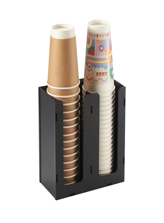 CURTA 2 Compartment Splicing Disposable Paper Cup Dispenser, Coffee and Lid Storage Organizer Holder for Countertop Bar,Restaurant,Breakroom,Party, Black - Image 1