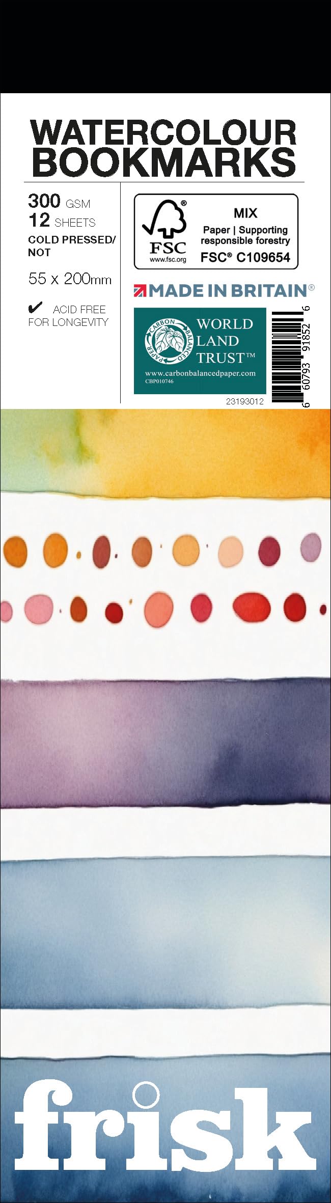 Frisk Watercolour Bookmark Pad 300gsm Cold PressedNot 12sheets 55x200mm White