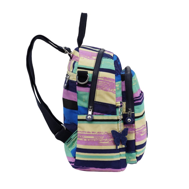 CAPRICE COLLECTION Unisex Medium Backpack – Multi Color Stripes, Water-Resistant Nylon, 15L, Adjustable Straps - Image 4