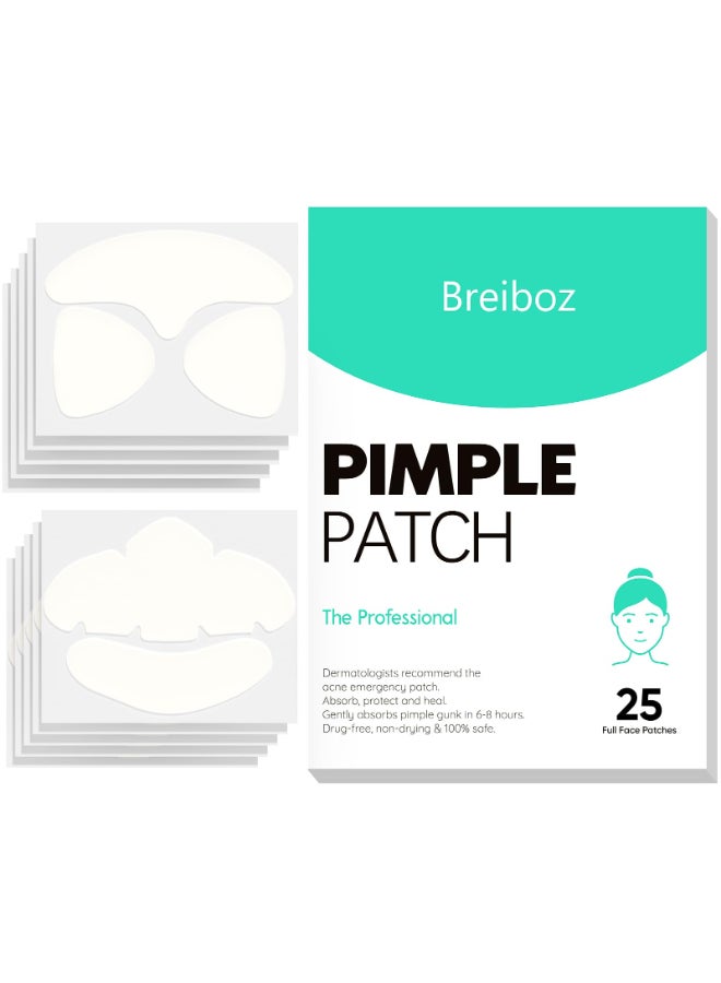 Breiboz Full Face Pimple Patches5 PackBig Hydrocolloid Acne PatchesSkin Care Zit Patches for Whole FaceNose Chin Forehead Cheeks wTea Tree Oil Salicylic Acid Cica Oil5 Pack25 Patches - Image 2