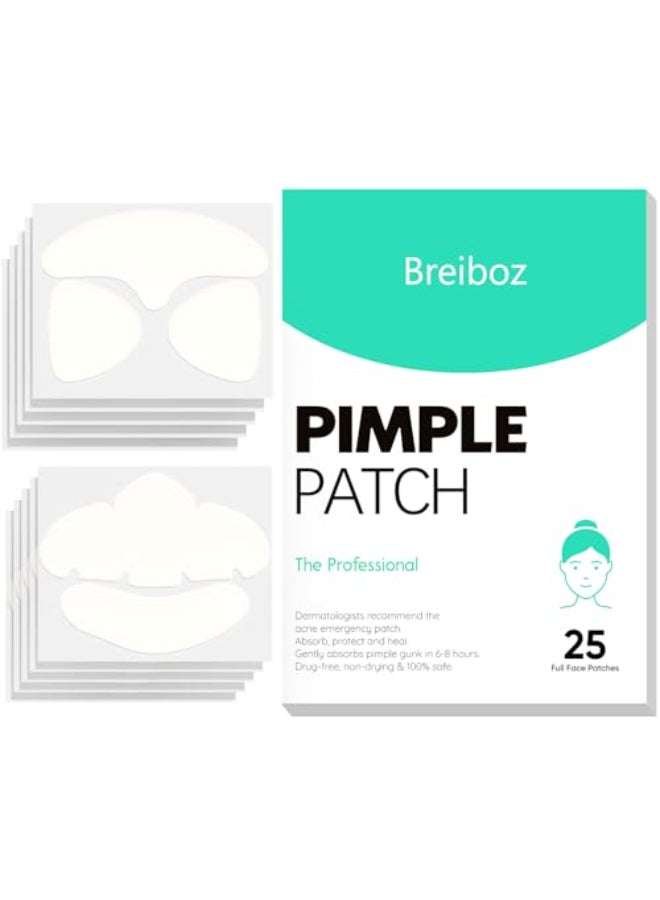 Breiboz Full Face Pimple Patches5 PackBig Hydrocolloid Acne PatchesSkin Care Zit Patches for Whole FaceNose Chin Forehead Cheeks wTea Tree Oil Salicylic Acid Cica Oil5 Pack25 Patches - Image 1
