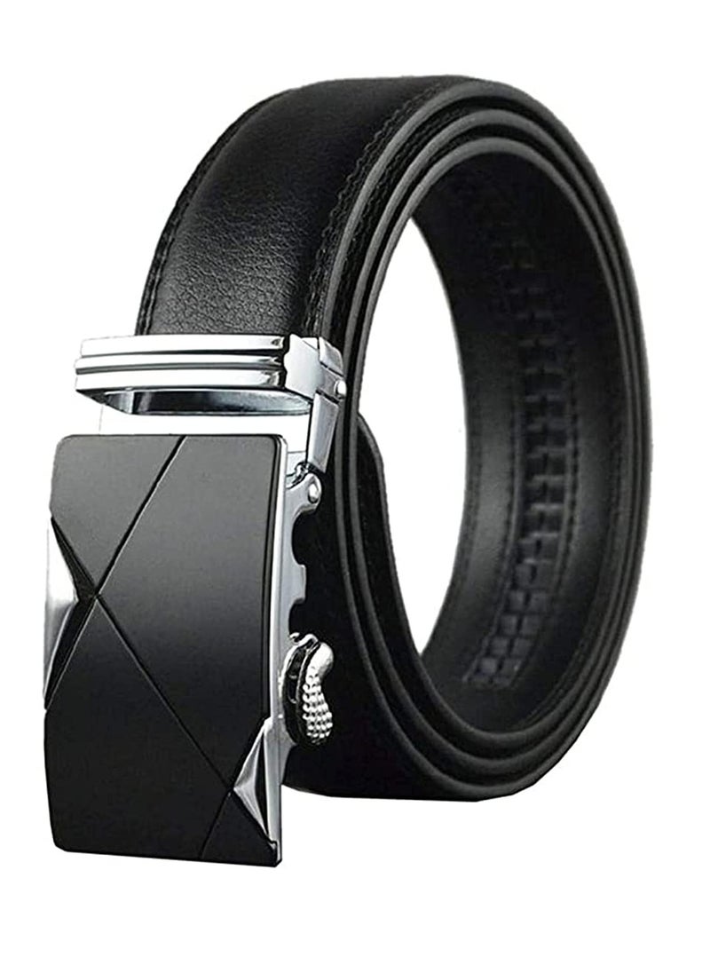 Excefore - Mens Belt,Genuine Leather Fashion Belt Ratchet Dress Belt with Automatic Buckle, Soft Leather Business Belt Fashion for Casual Dress Jeans Khakis (Silver Buckle, Black) - Image 1