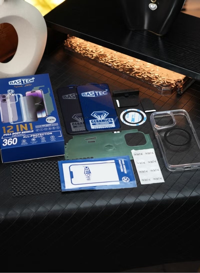 Bastec 12-in-1 Mobile Protection Package for iPhone 13 Pro – Full Body Case, Tempered Glass Screen Protector, Camera Lens Protector, Shockproof Slim Cover, Phone Accessories Kit - Image 3