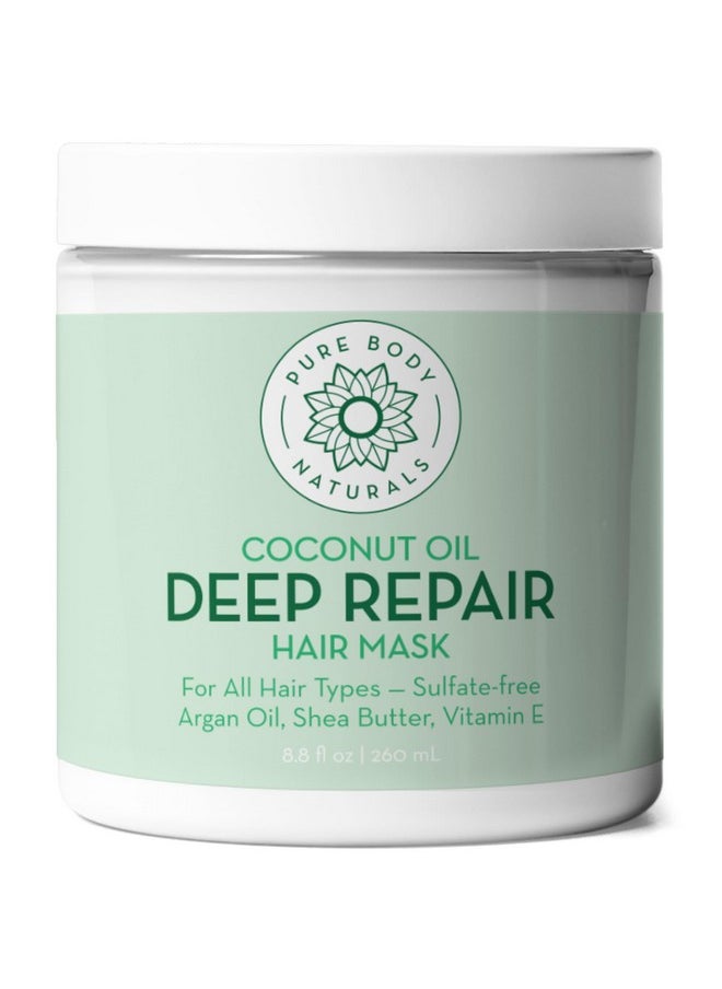 PURE BODY NATURALS Coconut Oil Hair Mask Deep Conditioning Hair Treatment For Dry Damaged And Color Treated Hair Sulfate Free Hair Conditioner Moisturizes Repairs 8.8 Fl Oz  - Image 1