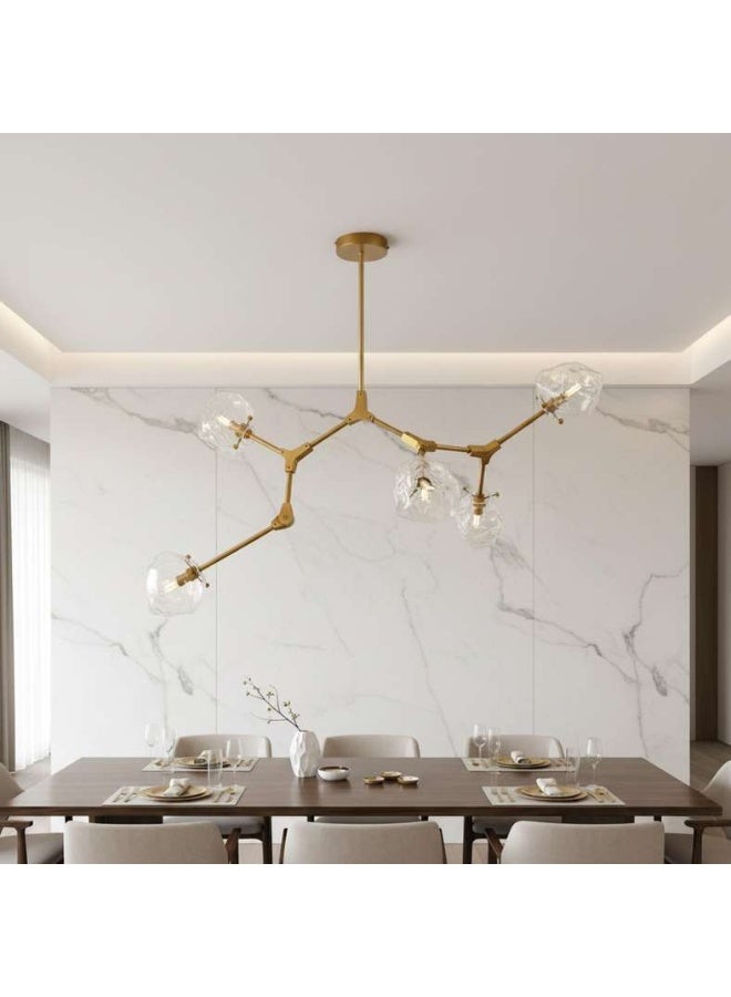Pan Home مصباح معلق زجاجي 5-ضوء - ذهبي - Image 1