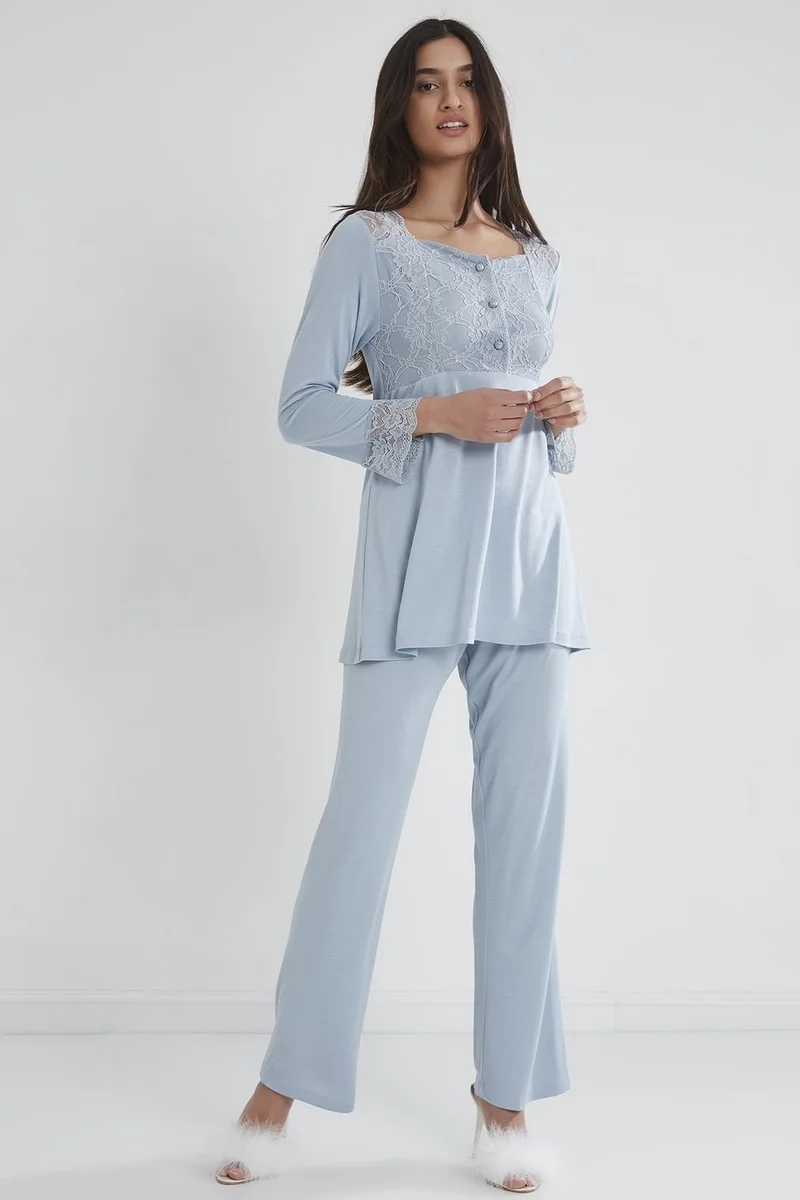 pierre cardin 1241 Women's Combed Cotton Lace Pajamas Set - Mist