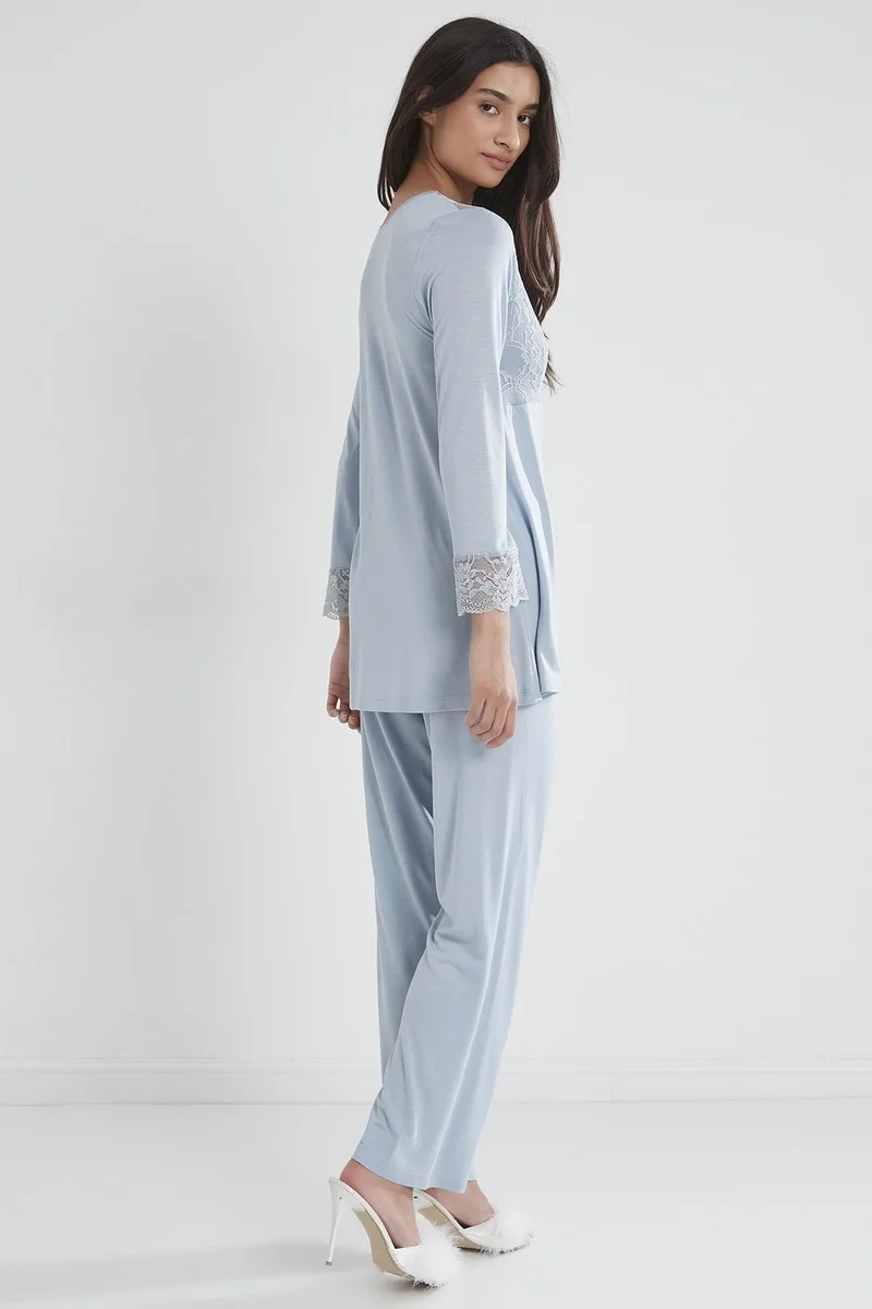 pierre cardin 1241 Women's Combed Cotton Lace Pajamas Set - Mist