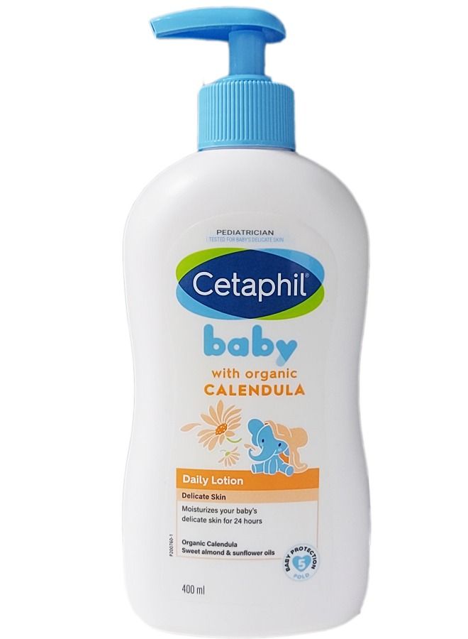 Cetaphil Baby Daily Lotion, Delicate Face & Body Moisturizer for Sensitive Skin with Organic Calendula, Unscented, 400ml - Image 1