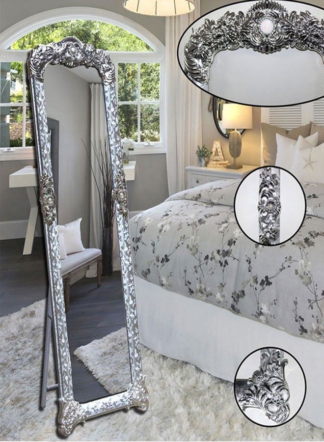 Full Length Mirror，Large Rectangular Floor Mirror，Full Length Decorative Standing Mirror，Freestanding bedroom dressing mirror，Suitable for bedroom, living room, clothing store（silver，JZ-8132) - Image 2