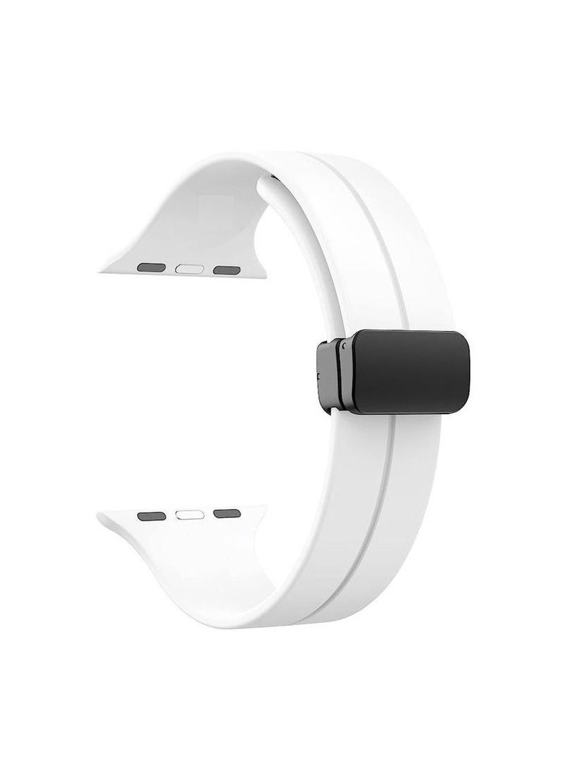 Generic - For Apple Watch Series Nike+ Sports Edition 44/45mm D-Shape Magnetic Clasp Silicone Replacement Sport Wristband Band-White - Image 1