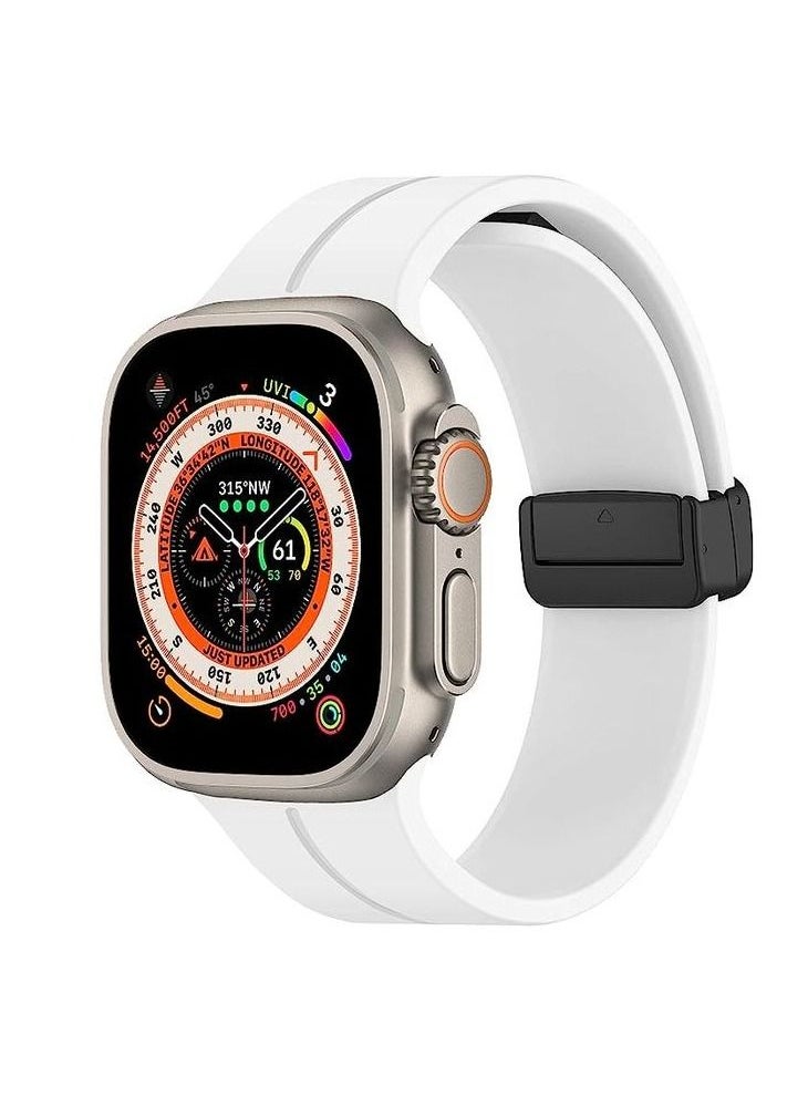 Generic - For Apple Watch Series Nike+ Sports Edition 44/45mm D-Shape Magnetic Clasp Silicone Replacement Sport Wristband Band-White - Image 1