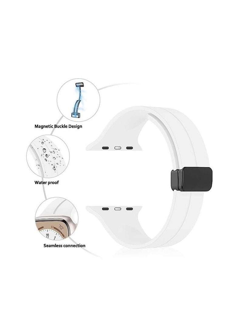 Generic - For Apple Watch Series Nike+ Sports Edition 44/45mm D-Shape Magnetic Clasp Silicone Replacement Sport Wristband Band-White - Image 1