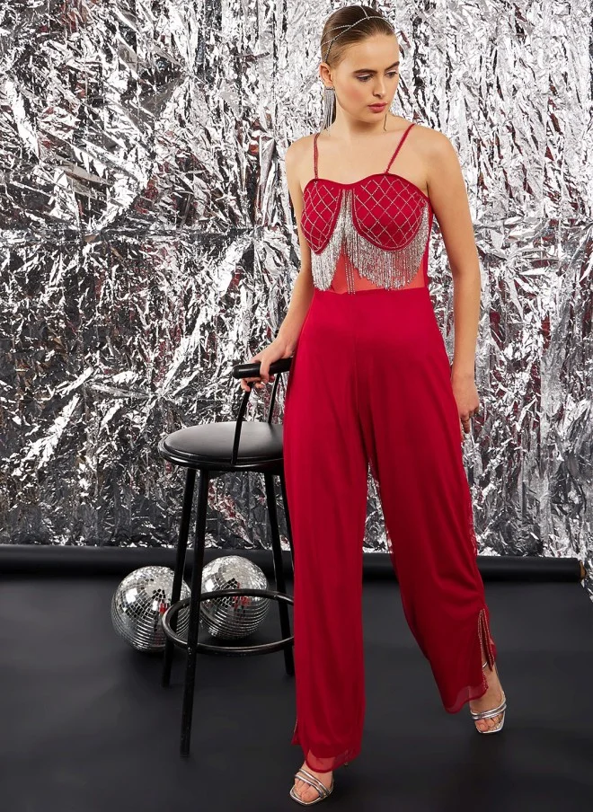 STREET 9  Red Self Design Basic Jumpsuit for Women for Women | Best Price UAE