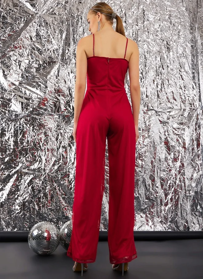 STREET 9  Red Self Design Basic Jumpsuit for Women for Women | Best Price UAE