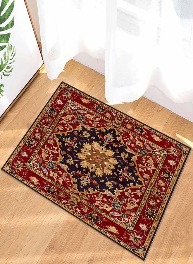 Homechoid Red Medallion Floral Front Door Mat for Indoor Entrance 16x24 Inche, Retro Traditional Oriental Boho Tribal Absorbent Doormat for Bathroom/Garage/Kitchen/Entry/Back, Washable - Image 3