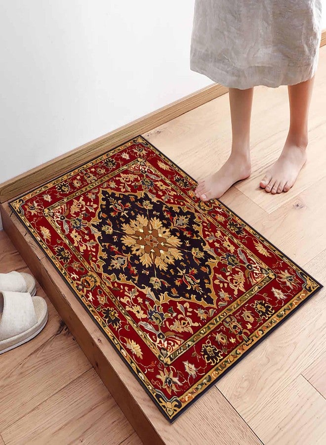 Homechoid Red Medallion Floral Front Door Mat for Indoor Entrance 16x24 Inche, Retro Traditional Oriental Boho Tribal Absorbent Doormat for Bathroom/Garage/Kitchen/Entry/Back, Washable - Image 4