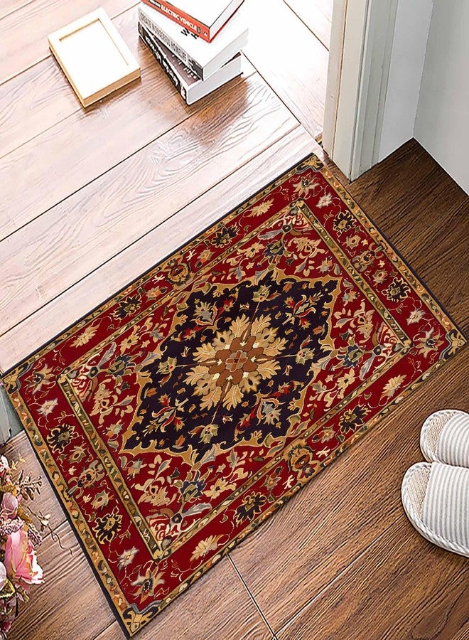 Homechoid Red Medallion Floral Front Door Mat for Indoor Entrance 16x24 Inche, Retro Traditional Oriental Boho Tribal Absorbent Doormat for Bathroom/Garage/Kitchen/Entry/Back, Washable - Image 2