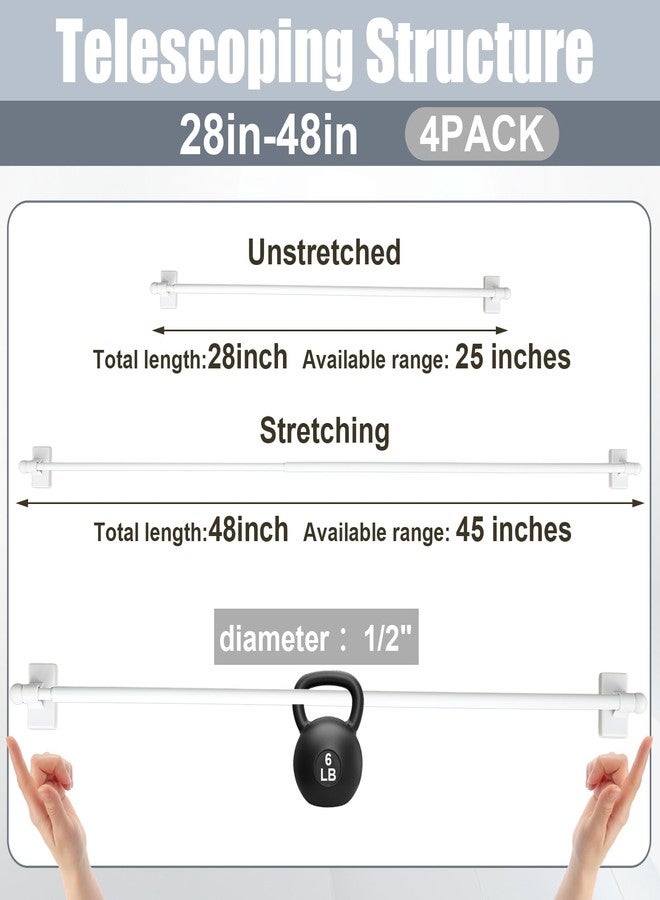 Yaocom 4 Pcs Magnetic Curtain Rods for Metal Door 28 to 48 Inch, 1/2" Multi-use Adjustable Appliance Magnetic Rod for Window Frames, Cabinets, Refrigerators, Dishwashers (White) - Image 2