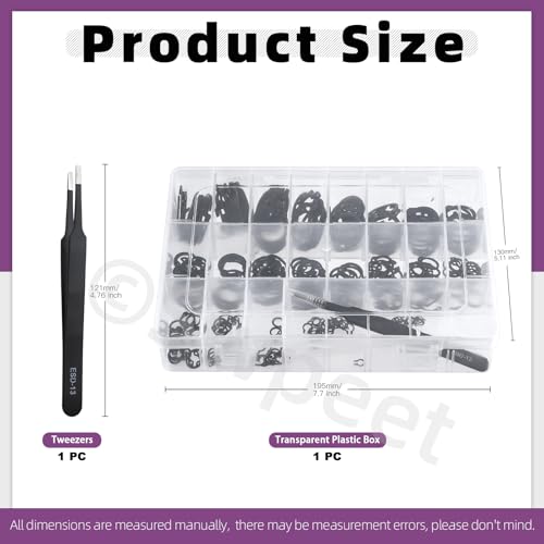 Swpeet 266Pcs 21 Sizes M4M28mm Alloy Steel External Circlip Snap Retaining Clip Rings CClips with Tweezers Assortment Kit Circlip Retainer Rings Set for Axles Shafts and Other Moving Parts - Image 3