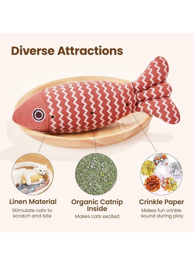 Cat Toys Fish, 3 Pcs Crinkle Sound Catnip Toys Soft Linen, Interactive Kitten Exercise Kicker Toys for Indoor Cats 7.8 Inches for All Breeds - Image 3