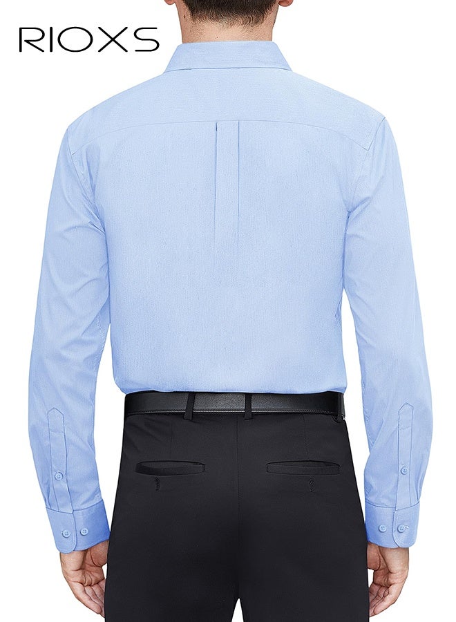 ريوكس قميص فستان أزرق للرجال، قميص رسمي بأكمام طويلة بأكمام طويلة بأكمام طويلة مع قماش خفيف الوزن يسمح بمرور الهواء، ملابس مكتبية كاجوال للعمل، قميص رجالي بياقة طويلة بأزرار لأسفل، قميص فستان متعدد الاستخدامات لجميع المواسم، قميص رسمي لضيوف حفل الزفاف، ملابس مناسبة لحفلات العشاء - Image 2