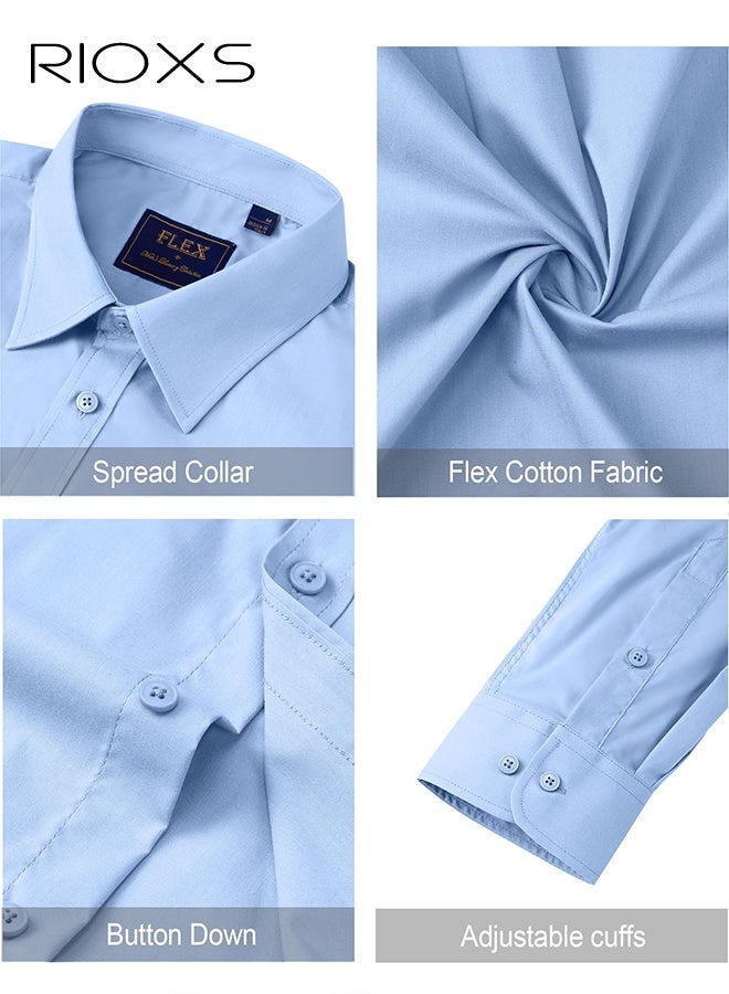 ريوكس قميص فستان أزرق للرجال، قميص رسمي بأكمام طويلة بأكمام طويلة بأكمام طويلة مع قماش خفيف الوزن يسمح بمرور الهواء، ملابس مكتبية كاجوال للعمل، قميص رجالي بياقة طويلة بأزرار لأسفل، قميص فستان متعدد الاستخدامات لجميع المواسم، قميص رسمي لضيوف حفل الزفاف، ملابس مناسبة لحفلات العشاء - Image 5